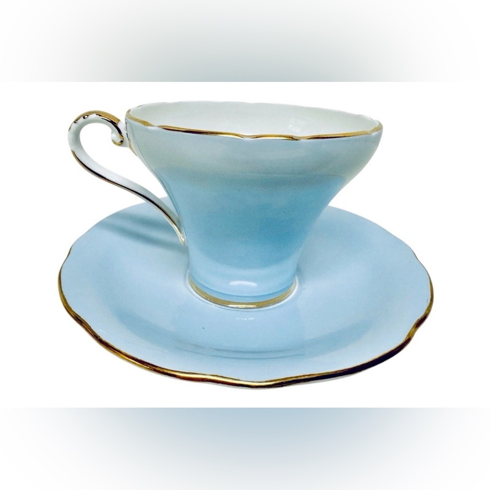 Aynsley England Vintage 50's Blue Bone China #26 Nigella Flower Tea Cup & Saucer - Picture 2 of 16
